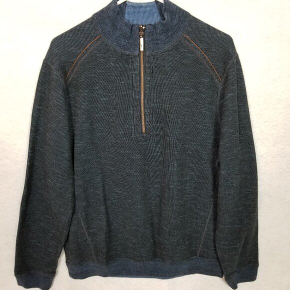 TOMMY BAHAMA Reversible Ribbed L/S Half Zip Pullover Black Blue Men Small ~ 4472 - Picture 1 of 5